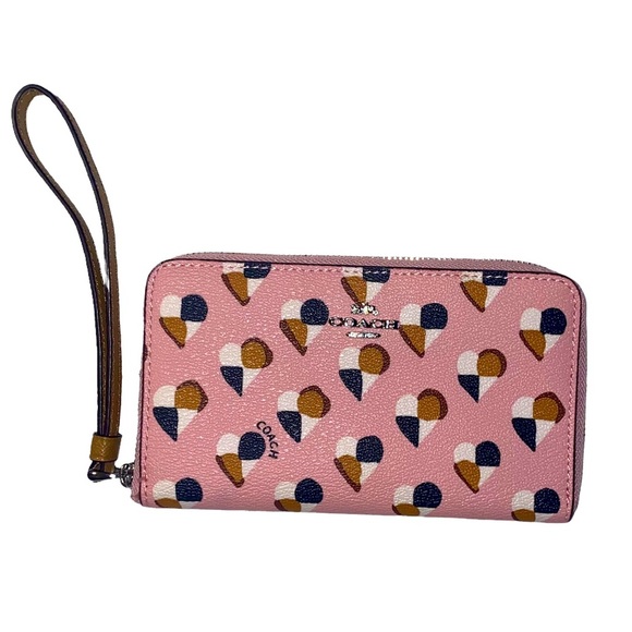 Coach Handbags - Coach Checker Heart Print Zip Around Wallet/Phone Holder Wristlet NWT